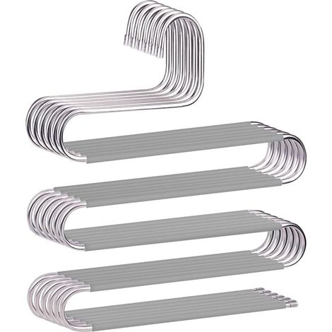Bardusch (gris) Lot de 6 cintres antidérapants et peu encombrants en forme de S en acier inoxydable pour pantalons, jeans, écharpes, pantalons, cravates, serviettes (1/5)