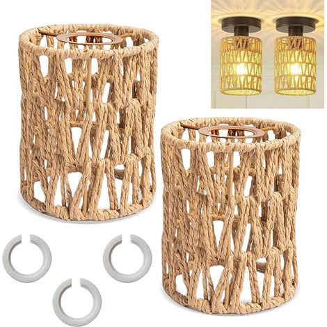 Rattan Lampshade Lampshades E27 Rattan Hanging Ceiling Lampshade Adapter Ring Mini Lampshade Floor Lamps Table Lamps Pendant Lights Ceiling Lights Brown (1/4)