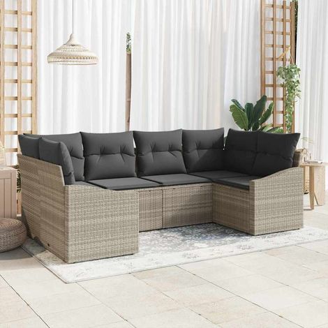 vidaXL Set di divani con cuscino 6 pcs Grigio chiaro polyrattan (1/5)