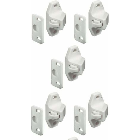 5x Loqueteau à rouleau blanc universel avec contre pièce à visser Loquet Meuble Porte Placard Cuisine Salle de bain (1/5)