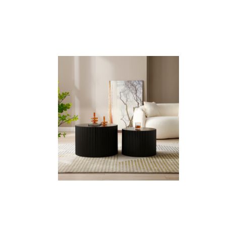 Mesa auxiliar nido redonda 60x60x40 cm de MDF negro, ahorra espacio, FloraGrace (1/5)