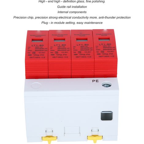 Module de protection contre les surtensions en forme d'arc rouge 4P LT1-80, protecteur de surtension 4P, module de protection contre les surtensions 80ka, parafoudre électrique. (1/5)