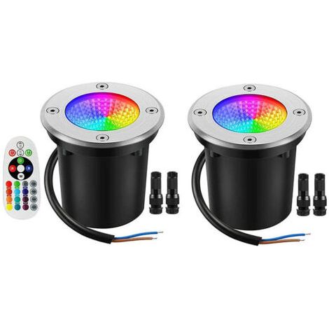 Lumières de paysage basse tension 10W RGBW LED blanc chaud éclairage de paysage de puits télécommande IP67 étanche extérieur 12V-24V lumières de sol de pont de voieUn paquet de 2 (1/5)