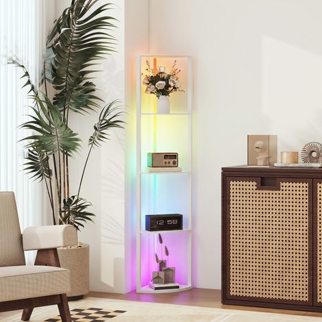 Lampadaire LED, intensité variable sur 5 niveaux, avec étagère, changement de couleur RGB, télécommande (1/5)