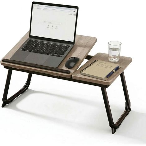 Table pour ordinateur portable réglable - Pliable, plateau inclinable, effet bois (1/5)
