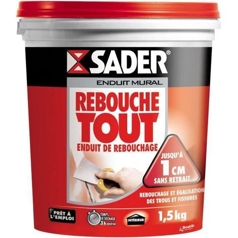 Sader – Enduit de rebouchage intérieur 1,5kg – Application facile – Séchage rapide 3h – Rebouche jusqu’à 1 cm – Finition lisse et durable