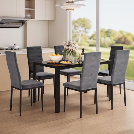 Bealife 6 Chaises Salle à Manger Lot de 6 Chaises de Cuisine Siege Rembourre en Tissu Velours Patte Metal Pied en Caoutchouc Gris Foncé