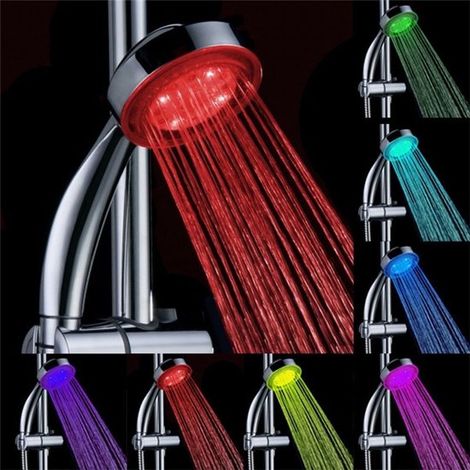 Cabezal de ducha con ducha de mano, 7 colores que cambian automáticamente, grifo de baño cromado de alta presión. (1/3)