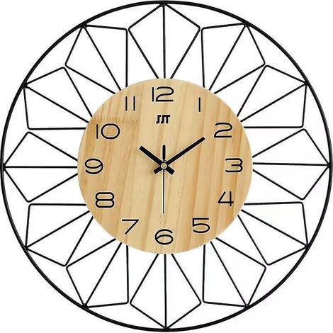 horloge Murale Bois Massif Mtal 40cm Horloge Murale Silencieuse Sans Tic-tac Salon Chambre Cuisine Bureau Grande Pendule Murale Bois Naturel Moder (1/5)
