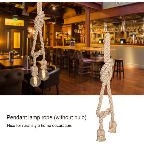 Suspension plafonnier vintage 2m corde chanvre, douille E27 ampoule, support lampe 85-265V, lot de 2 porte-ampoules rétro. (1/3)