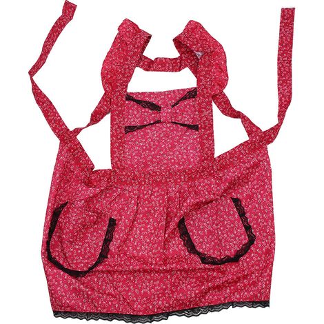 Tablier de cuisine pour femme avec poche et bordure en dentelle, idéal pour cuisiner et pâtisser. (1/5)