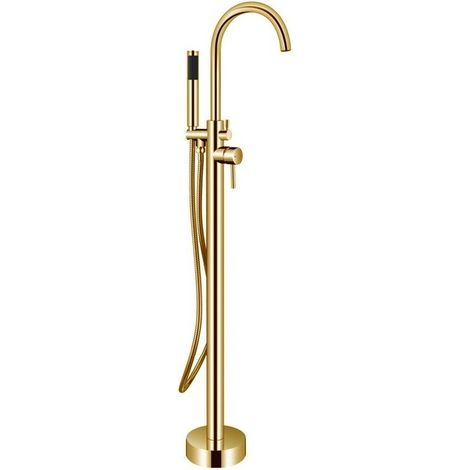 Rubinetto miscelatore freestanding monocomando per vasca da bagno da terra oro spazzolato posizionamento libero Artemis s12323