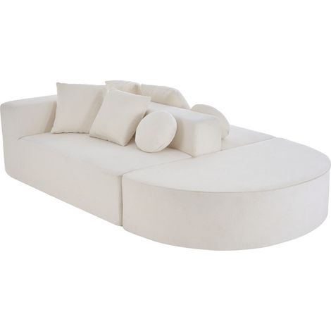 ELVMI Divano modulare convertibile 3 posti con 4 cuscini, 2 cuscini rotondi e braccioli, Chenille Bianco 263 × 171 × 66 cm (1/5)