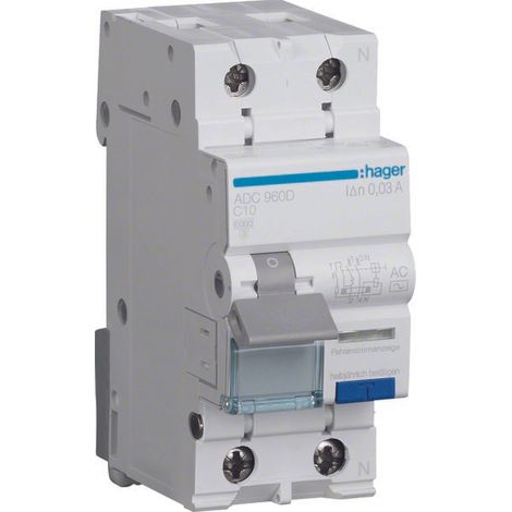 AD960B DISJONCTEUR DIFFÉRENTIEL HAGER 1P+N 10A 30MA 6KA TYPE AC - À DROITE - AUXILIARISABLE ADC960D (1/5)