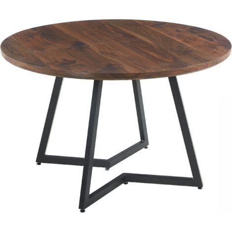 Mesa de Comedor Redonda en MDF y Metal con Patas de Metal - 110×110×75 cm, Nogal (1/5)