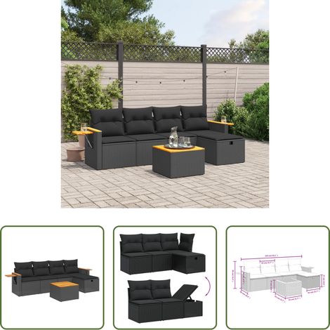 vidaXL Canapé avec accoudoirs -  Salon de jardin 6 pcs avec coussins noir résine tressée (1/5)