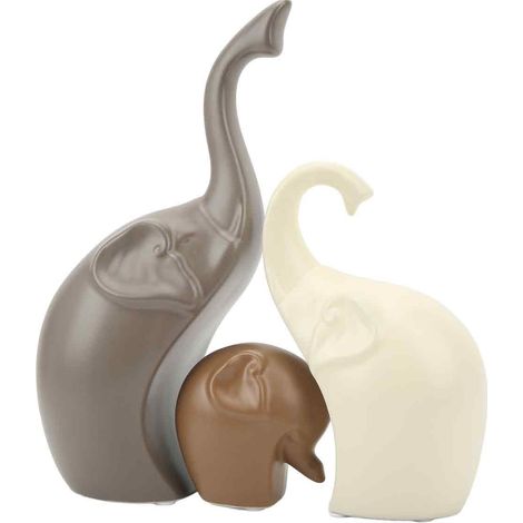 Conjunto de 3 elefantes de cerámica blanca con acabado brillante, estilo moderno, ideales para decorar estantes o escritorios. (1/5)