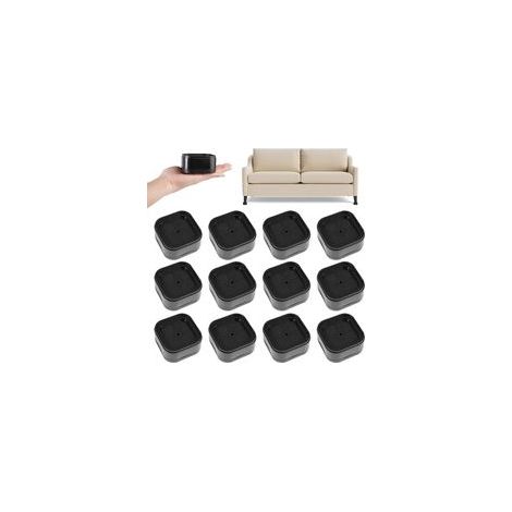Noir,12 Pièces Rehausseur Pieds de Lit Empilable, hauteur de 3,5 cm, Rehausseurs de Meubles Réglables, Empilable Rehausseur Meuble, pour Machines à Laver, Canapés, Tables, Chaises, Armoires