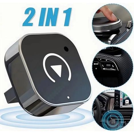 Adaptateur sans fil 2-en-1 CarPlay et Android Auto - Clé CarPlay Plug & Play convertissant le mode filaire en mode sans fil, connexion automatique rapide - sans délai, format compact (noir)