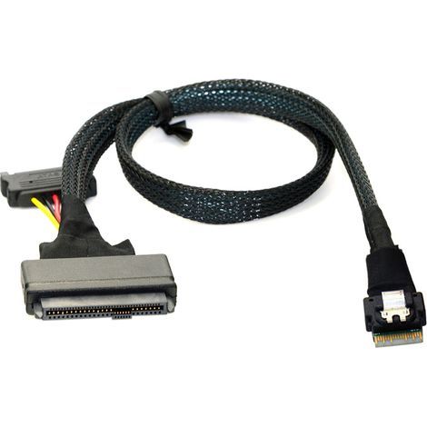 Câble Mini SAS interne SFF-8643 vers SFF-8639, 12 Gb/s, avec connecteur d'alimentation SATA femelle 15 broches. (1/4)