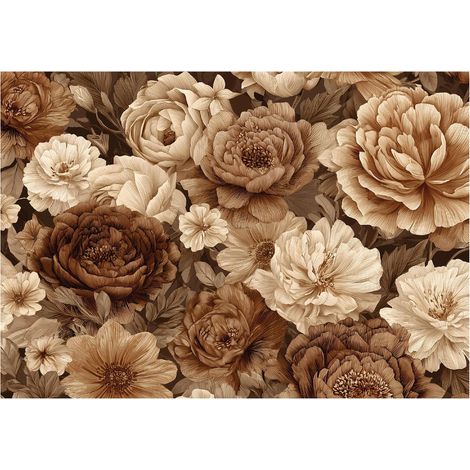 Fototapete Blumen Pfingstrosen Beige – Großformat Wandtapete 200x140 cm – Für Wohnzimmer & Schlafzimmer