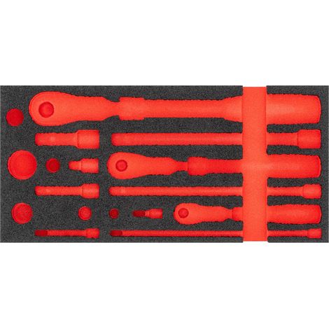 pochette en mousse souple V4970-L, vide, 393 x 188 x 35 mm, convient pour le jeu de clés à cliquet télescopiques V4970, pour un rangement sûr