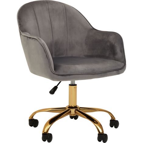 Premier Housewares Brent Grey Velvet And Gold Base Home Office Chair (1/5)