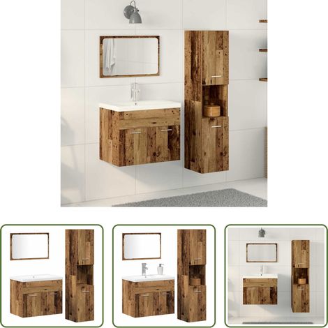 vidaXL Meuble de salle de bain -  Ensemble de mobilier de salle de bain avec étagère 4 pcs Marron (1/5)