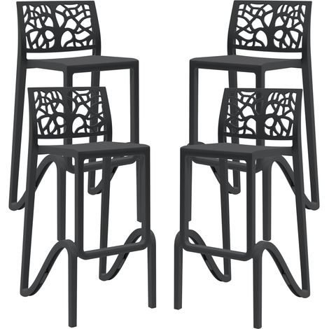 Gardenia Sgabello Alto Impilabile per Interni ed Esterni in Polipropilene Zefiro Nero Made in Italy per Casa Bar Ristorante, 4, 2204.0075 (1/4)