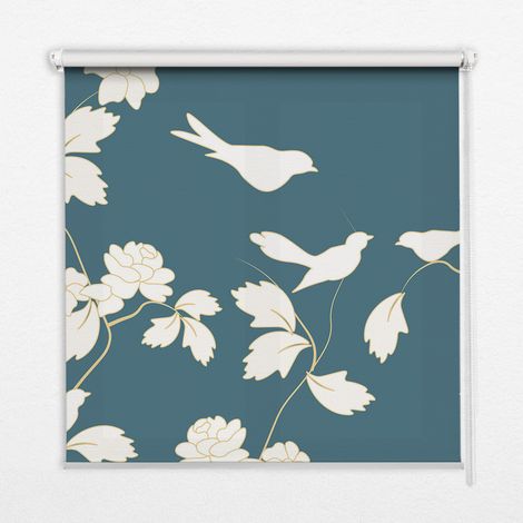 Innenrollo Fensterrollo - Rollo ohne Bohren - Sichtschutzrollo - Lichtdurchlässiges Rollo - Rechteckiges - Rollo - (150 cm x 180 cm) - Weiße Vögel auf weißen Blüten