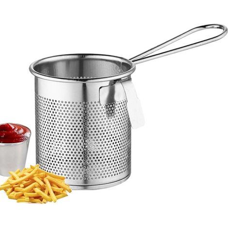 Pastakorb – 8 × 9 × 7 cm – Grifflänge: 19 cm – tragbar – Pastakorb für chinesisches Fondue – Nudelsieb mit Teleskopgriff – Blanchierkorb mit feinem Maschengewebe – geeignet (1/5)