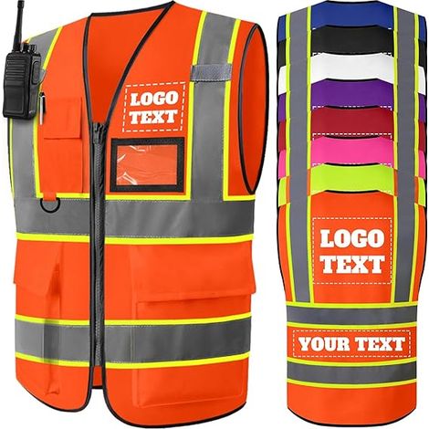 Gilet de Sécurité Personnalisé Gilet Réfléchissant Haute Visibilité pour Hommes et Femmes avec Logo Texte Poches Idéal pour Le Travail et La Construction XXL (1/3)