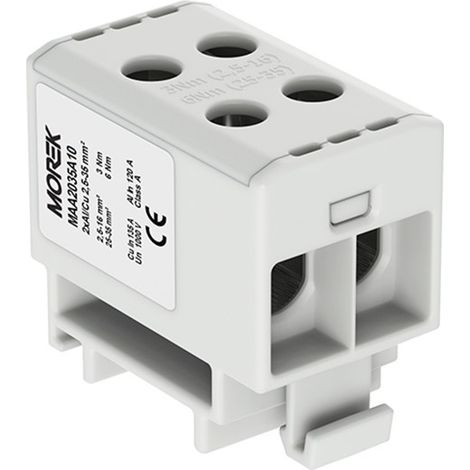 Conector de riel 2,5-35 mm2 gris 4 orificios AL/CU 1000 V TH35 1P MAA2035A10 Morek 4030