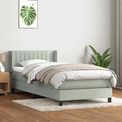 Sommier à lattes de lit et matelas gris clair 90x210 cm velours (1/5)