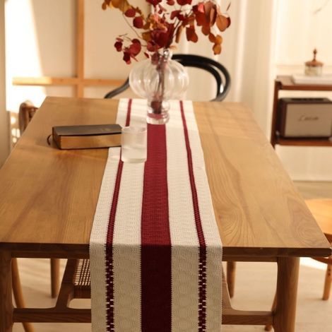 Camino de mesa tejido con borlas - Estilo rústico - Para fiestas, bodas, cenas - Decoración de mesa - Beige crema - 30 x 200 cm (1/5)