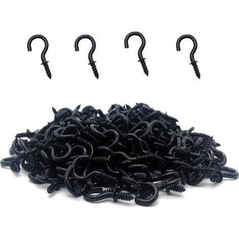 100PCS Crochets à Visser Métal - 1/2 Noir crochets en métal à visser pour plafond,Crochets À Vis pour Accrocher Tasses, Lumières, Pots de Fleurs (1/5)