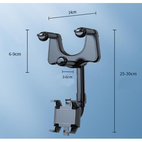 Support de téléphone rétractable pour voiture Support de rétroviseur AR Navigation - 360°, Noir, 1pc (1/4)