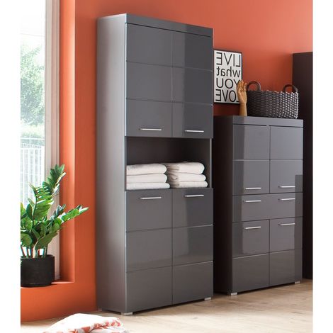 Badezimmerschrank Set ALTENA-19 in Grau Hochglanz, B/H/T: ca. 161/190/31 cm (1/5)