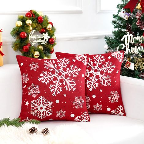 2 Set Housse de Coussin 40 x 40cm Rouge Housse Coussin en Velours Flocon Neige Double Face Imprimé Taie d'oreiller Carré Coussin Protecteur pour Lit Voiture De La Maison Canapé (1/5)