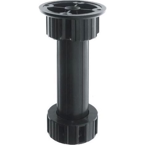 Pied vérin ABS noir Ø28mm – Réglage de -5 à +50mm – Hauteur 100mm – Fixation à 4 trous – Pour meubles et structures légères – Camar (1/4)