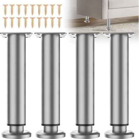 Lot de 4 Pieds de lit réglables en Hauteur 18-30 cm - Supports Universels en Métal pour Sommier à Lattes, Armoire, Canapé - Kit de renforcement Robuste pour Meuble et Lit - Gris (1/5)