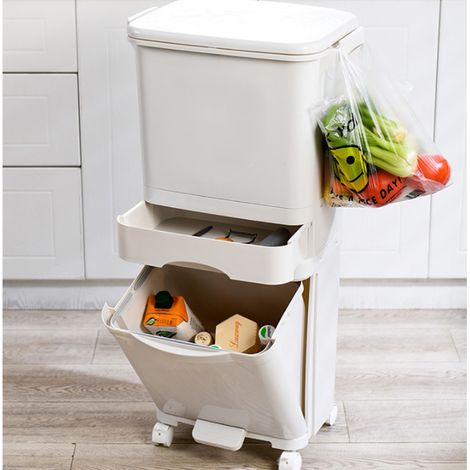 42L 3 Compartment Pedal Recycling Waste Bin for Kitchen (1/5)
