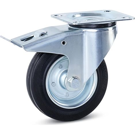 Roulette pivotante freinée - MESO - Caoutchouc inodore - Platine - 160mm - 200kg