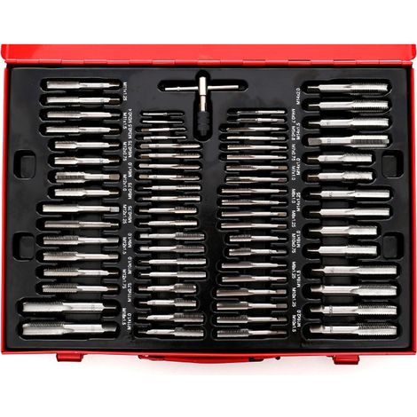 SET FILIERA FILETTATURA 110 PZ BOX METALLO FILIERE MASCHI FEMMINE KRAFT (1/5)