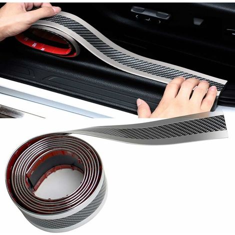 Protector de umbral de puerta, 5 metros de protector de parachoques de puerta de coche de fibra de carbono, pegatina antiarañazos con fuerte adhesivo y raspador. (1/5)