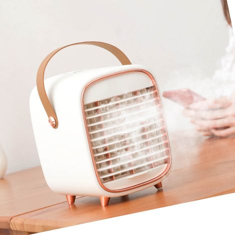 Ventilateur de climatisation silencieux USB avec bandoulière de transport, blanc, idéal pour la maison, le bureau ou la voiture. (1/4)