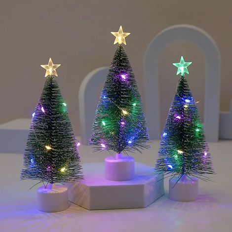 Mini Artificial Christmas Tree with LED String Lights, Table Christmas Decoration, Small Miniature Christmas Tree with Lighting, Table Christmas Tree, Christmas Decoration, Christmas Tree (3 Pack) (1/5)