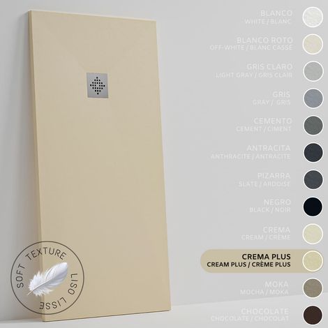 SOULHOME Plato de Ducha - Resina - Gel Coat - Textura Liso Seda - Antideslizante - Color Crema Intenso - 90X70- Extraplano 3cm. Standard