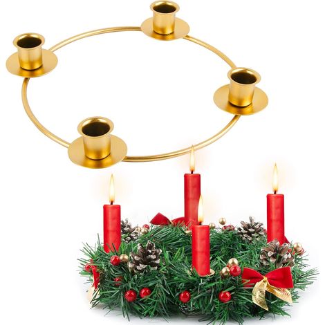 Vintage goldfarbener Kerzenständer aus Metall mit 4 Köpfen, Kerzenhalter, Kranz, Tischdekoration für Zuhause, zum Abendessen, Weihnachten, Halloween (1/5)