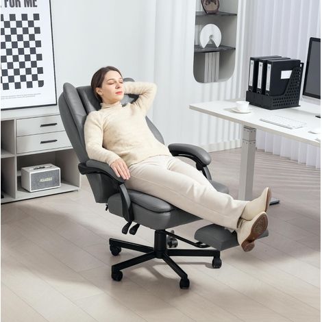 Silla de oficina de masaje reclinable con reposapiés, altura regulable, gris DESVIAE (1/5)